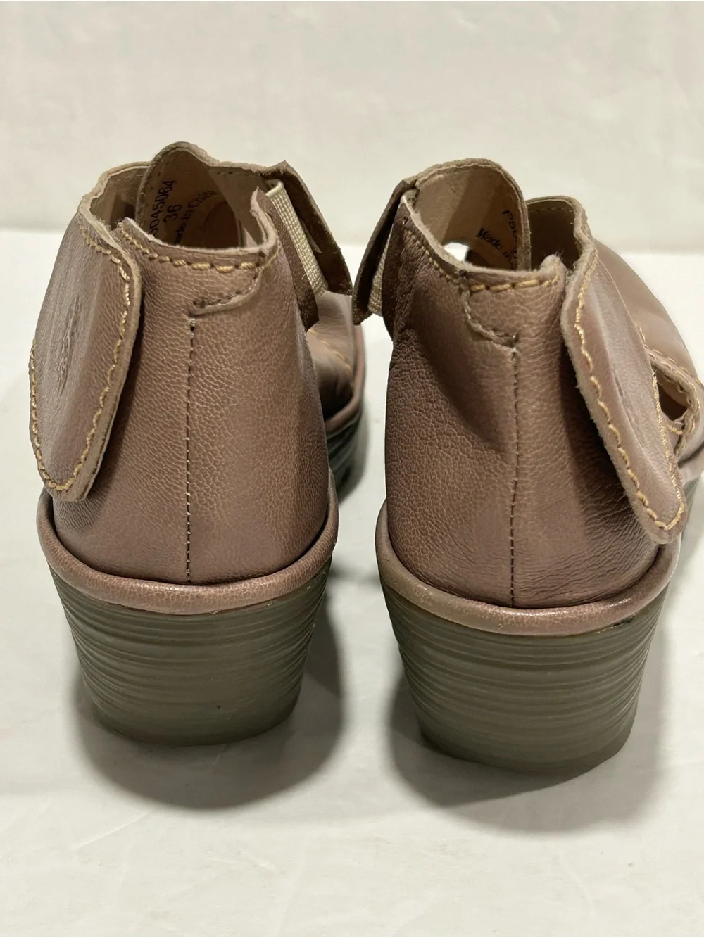 Fly London Yogo Leather Criss Cross Strap Wedge Pump Shoes Taupe EU 36 US 5-5.5